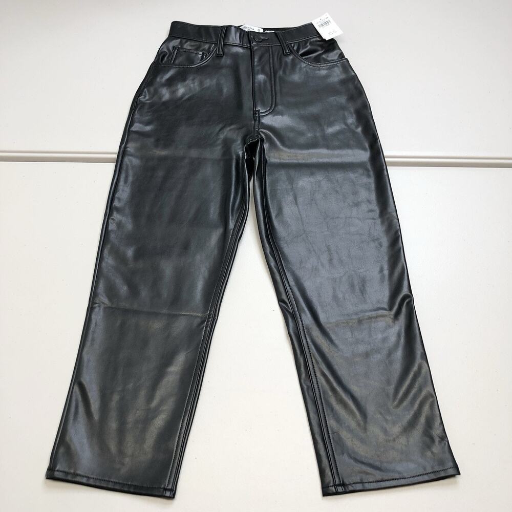 Abercrombie Fitch Vegan Leather Straight Ultra High Rise Curve Love Pants 25 - Picture 1 of 11